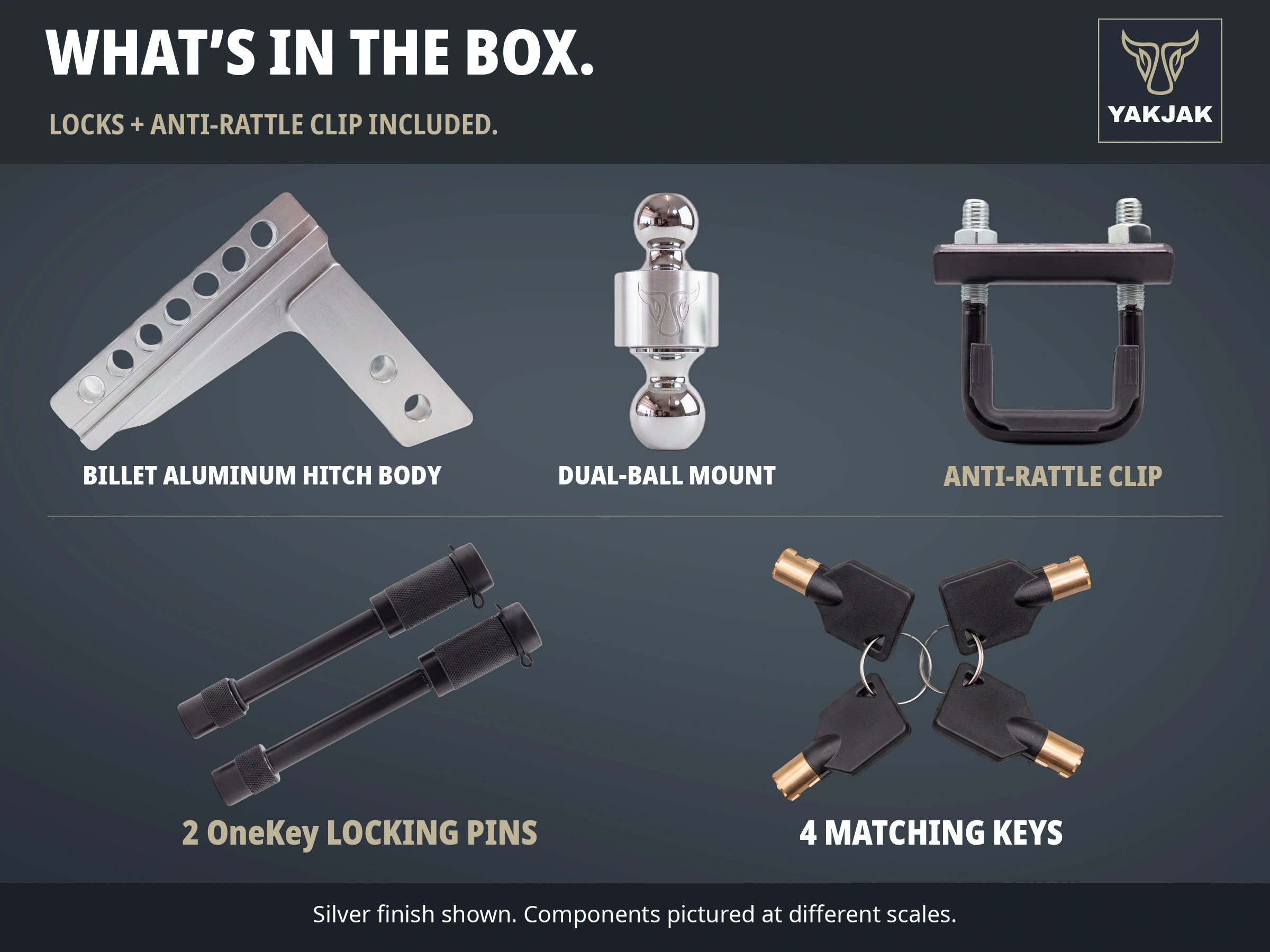 YakJak Silver adjustable dual-ball hitch – everything in the box